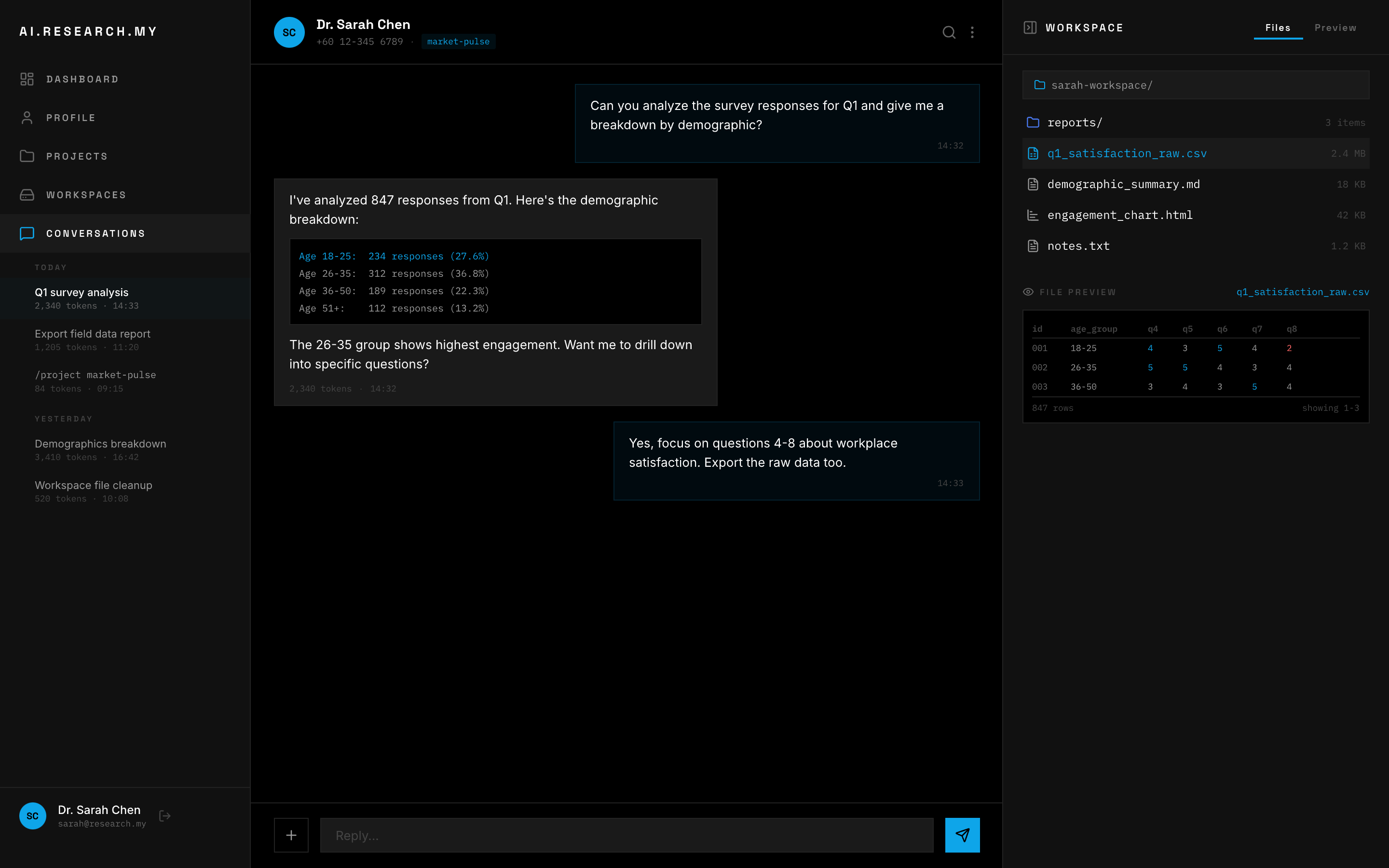AI Research Platform - Conversations Interface